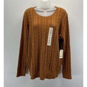 NWT St. Johns Bay Women's Cable Knit Brown Cotton Knit Sweater in Size XXL
